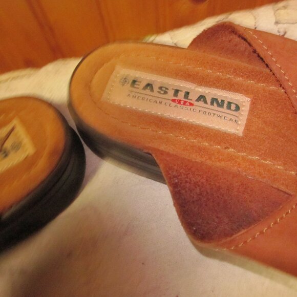 Vtg leather double strap ladies boho slip on sandals brown 11 M new - Picture 2 of 5